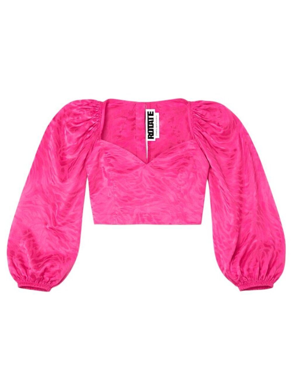 ROTATE Birger Christensen Irina Top Hot Pink Satin Zebra Crop Blouse US 8 - Picture 2 of 6